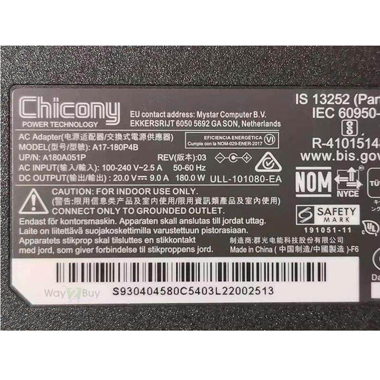 Chicony/MSi/Asus 20V 9A 180W (5.5mm * 2.5mm) Original Adapter For MSi GF65, WS66, WS75
