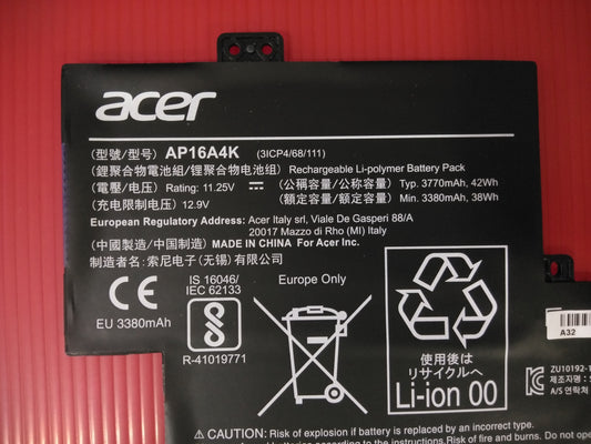 Acer AP16A4K Laptop Battery for KT.00304.007 Swift 1 SF11331 Swift 1 SF113-31-C5ZH ASPIRE ONE CLOUDBOOK 11 AO1132