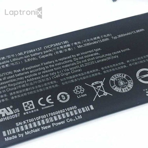 Acer MLP2964137 Laptop Battery for 1ICP/4/65/142 3165142P KT.0010F.001 1ICP3/65/138 Iconia One 7Acer Serie sB1-730 Iconia One 7 B1730 Iconia One 7 B1-730HD Iconia One 7 B1730HD170L Iconia One 7 B1-730HD-170T
