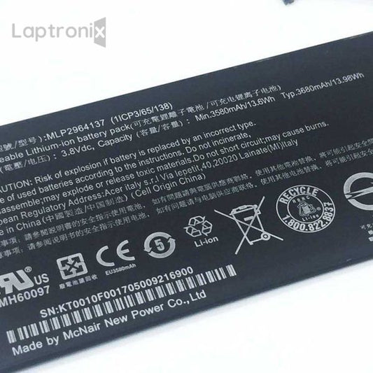 Acer MLP2964137 Laptop Battery for 1ICP/4/65/142 3165142P KT.0010F.001 1ICP3/65/138 Iconia One 7Acer Serie sB1-730 Iconia One 7 B1730 Iconia One 7 B1-730HD Iconia One 7 B1730HD170L Iconia One 7 B1-730HD-170T