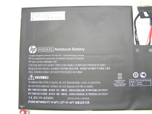 HP HD04XL Original Laptop Battery For 685866-1B1 HSTNN-IB3V TPN-C104 ENVY SPECTRE XT 13-2218TU, ENVY SPECTRE XT 13-2013TU SPECTRE XT 13-2119TU Spectre XT 13-2190LA NB PC Spectre XT 13-2300ef Spectre XT 13-2000ed