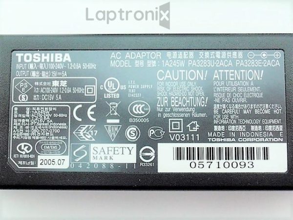 Toshiba 15V 5A 75W (6.3mm*3.0mm) Original Laptop Charger For PA2438U PA2411U