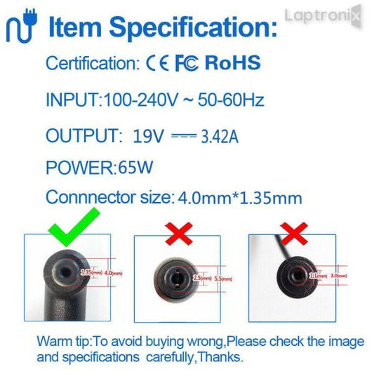 ASUS 19V 3.42A 65W (4.0mm*1.35mm) Original Laptop Charger For UX21A, UX31A, UX32A, UX32VD, UX301