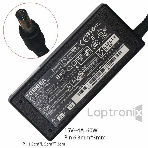 Toshiba 15V 4A 60W (6.3mm*3.0mm) Compatible Laptop Charger for Toshiba Satellite 200/300Series