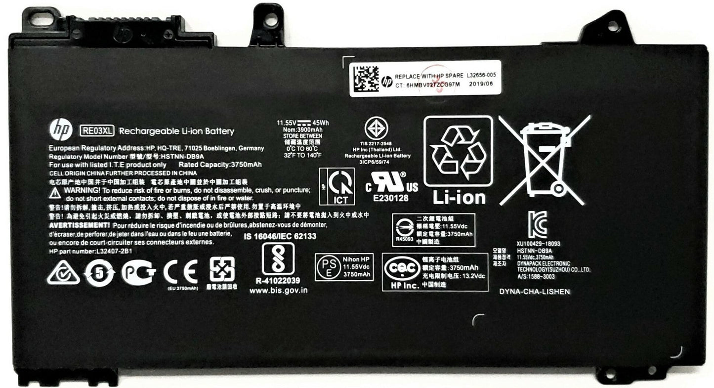 HP RE03XL Original Laptop Battery for HSTNN-DB9A L32656-002 ProBook 445 G6 L32407-AC2 ZHAN 66 Pro 14 G3 Series
