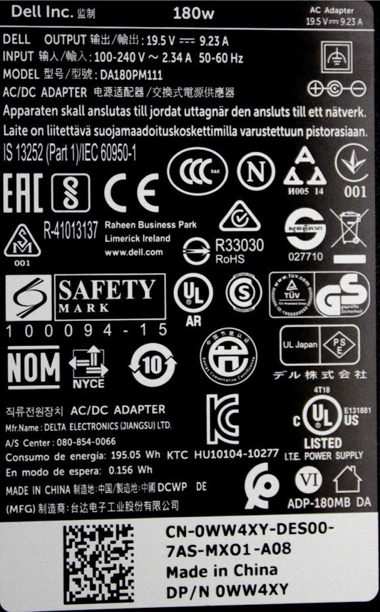 Dell 19.5V 9.23A 180W (7.4mm*5.0mm) Original Laptop Charger