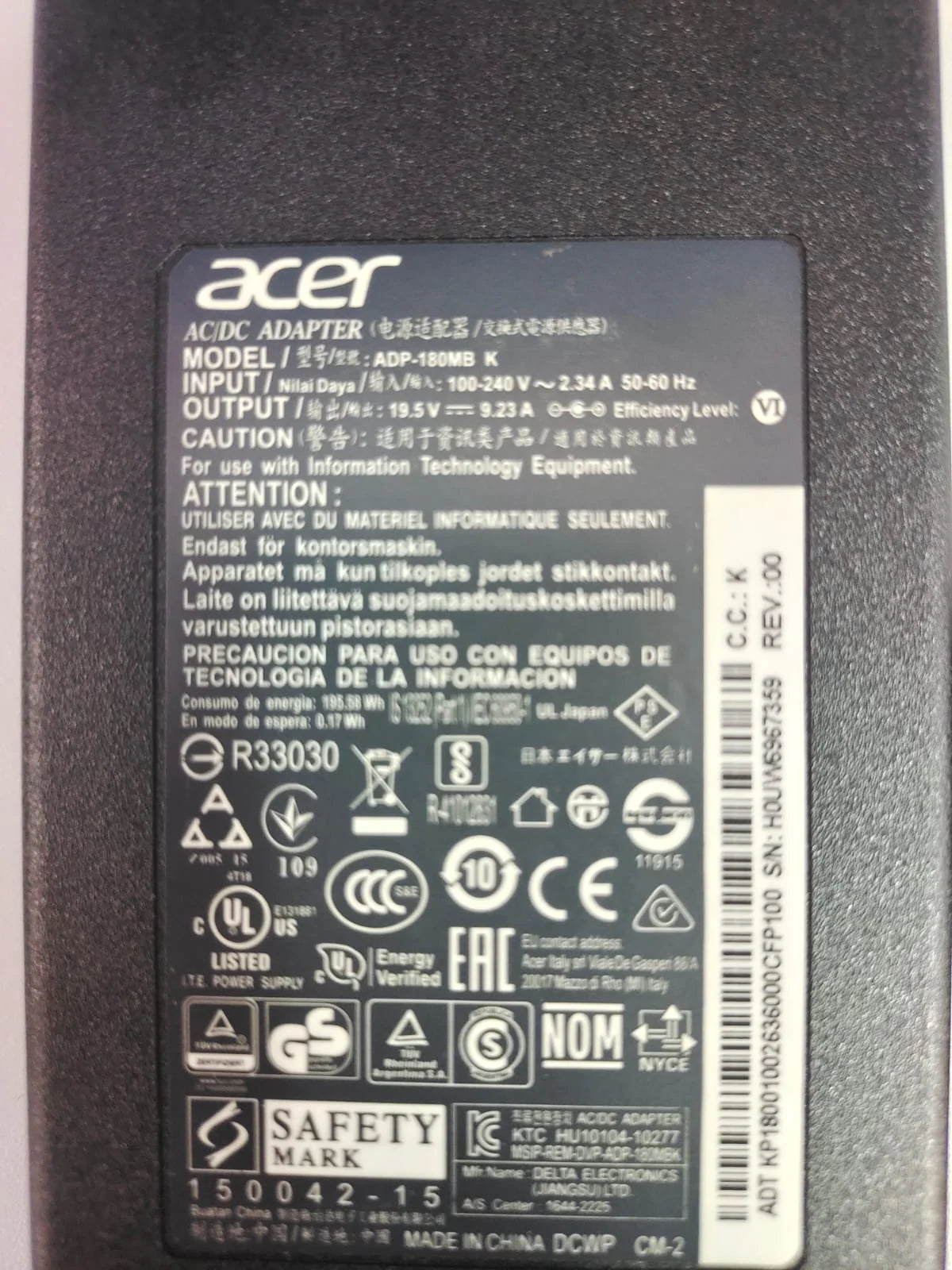 MSI 19.5V 9.23A 180W AC Adapter For MSI GF65 Thin 9SD-004 9SEXR-249 10SDR