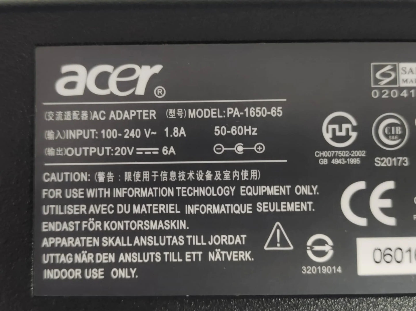 Acer 20V 6A 120W (5.5mm*2.5mm) Laptop Charger for Aspire 1300, 1500, 1600 Series