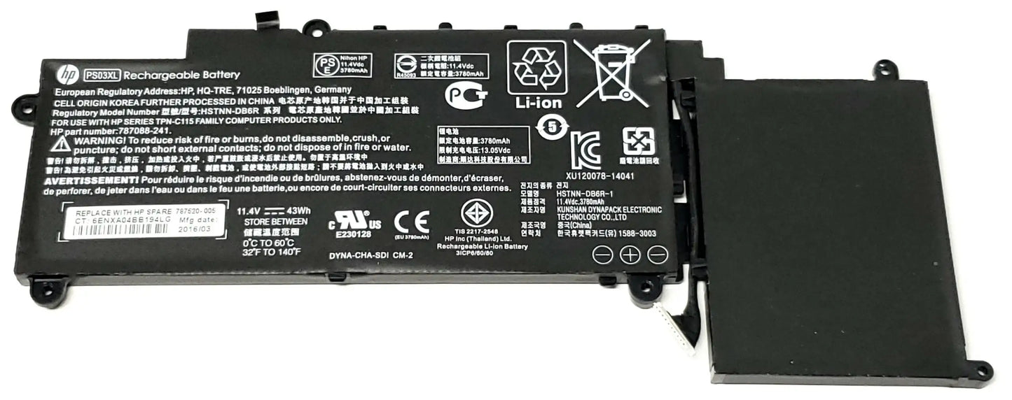 Hp PS03XL Original Laptop Battery for 787088-241 db6r HSTNN-DB6R PS03043XL-PR Stream x360 11-p010nv x360 11-p129ms PAVILION X360 310 X360 310 G1 Stream 11-p010na