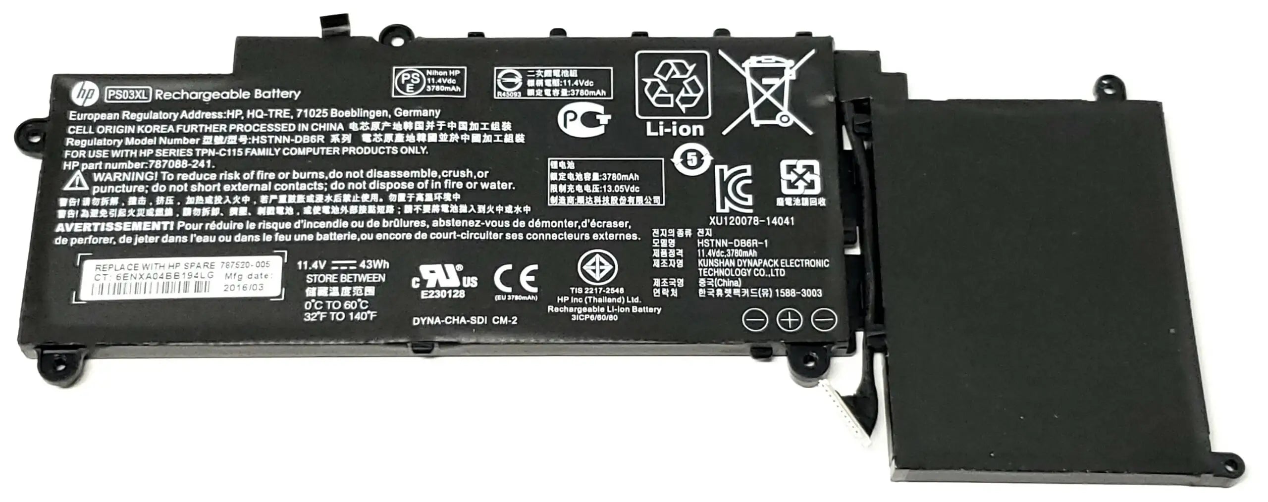 Hp PS03XL Original Laptop Battery for 787088-241 db6r HSTNN-DB6R PS03043XL-PR Stream x360 11-p010nv x360 11-p129ms PAVILION X360 310 X360 310 G1 Stream 11-p010na