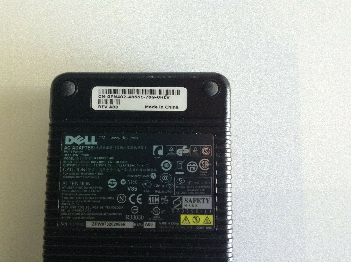 Dell 19.5V 11.8A 230W (9.0mm*6.2mm) Original Laptop Charger for PN402, 0MK394,0PN402