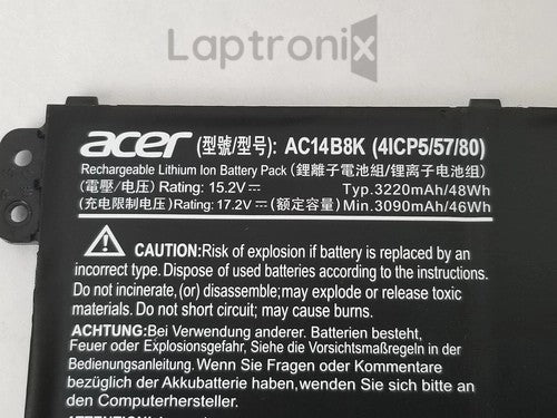 Acer AC14B8K Laptop Battery for 4ICP5/57/80 KT.0030G.004 MS2392 NE511 NE512 NX.G10EK.016 Aspire ES1-431-C1EL ASPIRE ES1-311-C1FC Swift 3 SF315-41-R7PE A515-52-52RK Aspire 5 A515-51G-58UG Aspire 5 A515-52-51EL Predator Helios 300 PH317-52-75RJ
