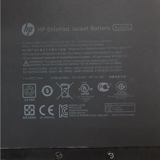 HP AJ02XL Original Laptop Battery for H4F20AA HSTNN-C75J 687518-1C1 ElitePad 1000 G2 (J6T86AW) 900 G1 Base (C7G77AV) 1000 G2 (K7H74AA) 900 G1 (D4T10AW) 1000 G2 Base (K9Q66AV) 1000 G2 (G3U52PA)  900 G1
