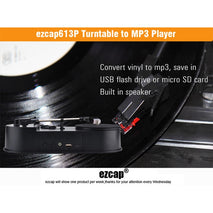 Ezcap 613P Mini Vinyl Record Player with Turntable to MP3 Converter, Ezcap 613P