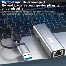 USB-C / Type-C and USB3.0 to RJ45 5G Gigabit Wired Ethernet Network Adapter, USB-C / Type-C and USB3.0 to RJ45 Adapter