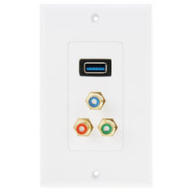 USB 3.0 Female Plug + 3 RCA Female Plugs Wall Plate Panel
