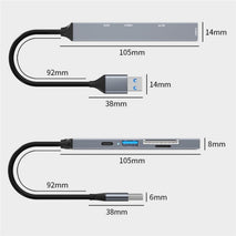 ADS-806A 5-in-1 Card Reader USB-A to USB3.0 + USB2.0 + Type-C + SD/TF Slot USB Hub, ADS-806A