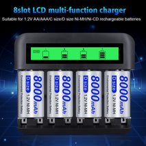 Eight-Slot LCD Multifunctional Battery Charger AA / AAA / C / D Charger, 8 Slots USB