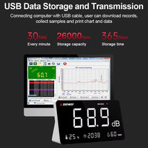 Desktop Noise Meter Temperature and Humidity Meter Decibel Meter Environmental Noise Monitor, SW-525S