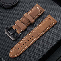 Crazy Horse Layer Frosted Black Buckle Watch Leather Watch Band, Size: 22mm