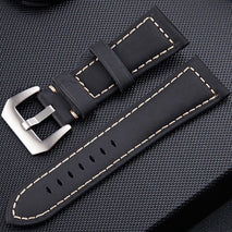 Crazy Horse Layer Frosted Silver Buckle Watch Leather Watch Band, Size: 26mm