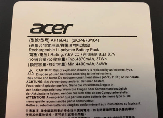 Acer AP16B4J Laptop Battery for SWITCH ALPHA 12 SA5-271-300K SWITCH 5 SW512-52-50XX Switch Alpha 12 SA5271306T