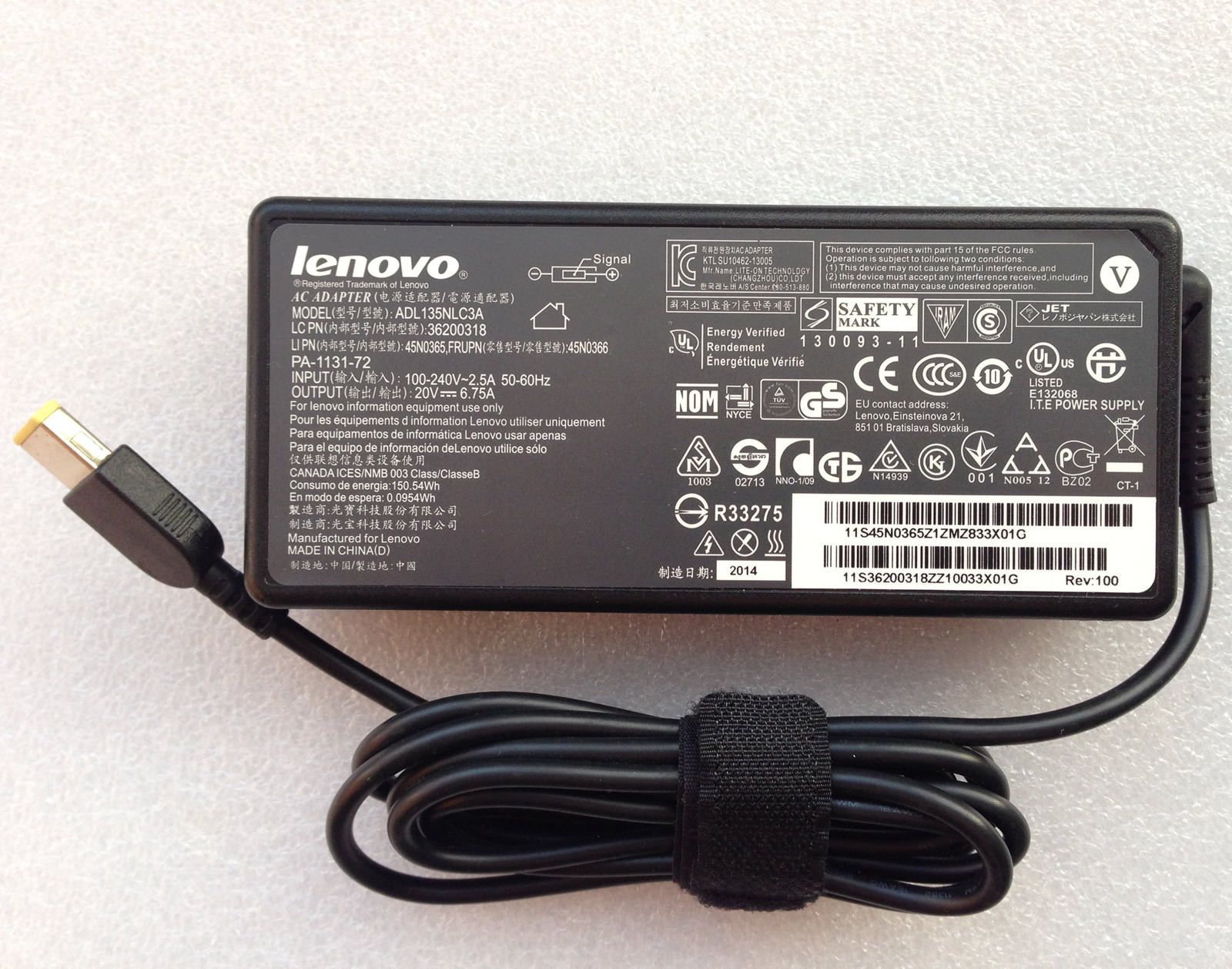 Lenovo 20V 6.75A 135W USB Original Laptop Charger For 45N0362 Y700, Y70
