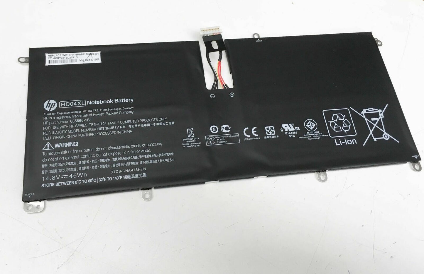 HP HD04XL Laptop Battery for 685866-171 HSTNN-IB3V TPN-C104  Spectre XT Pro 13-b000  Spectre XT 13-2100eo  Spectre XT 13-2300ep Spectre XT 13-2128TU Spectre XT 13-2000ed  Spectre XT 13-2003ef  Spectre XT 13-2000
