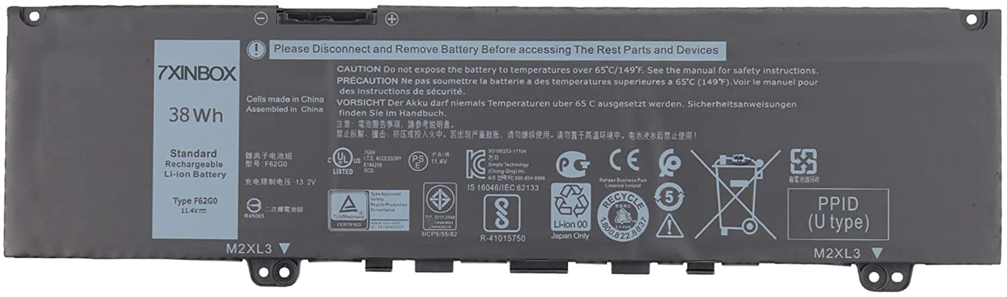 REPLACEMENT DELL INSPIRON 13 (7373) 2-IN-1L INSPIRON 13 (5370/7370/7373/7380/7386) 38WH 3-CELL REPLACEMENT LAPTOP BATTERY - F62G0 0F62G0